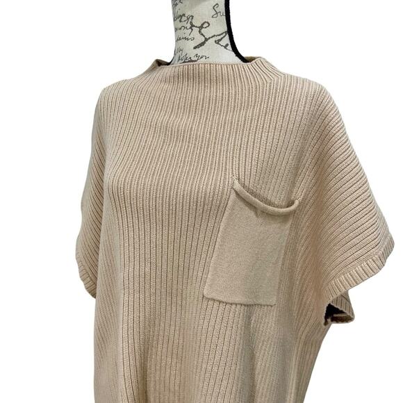 Entro Women's Oversized Cream Rib Knit Chunky Sweater Top Mock Neck Pocket Sz 2X - Picture 9 of 12